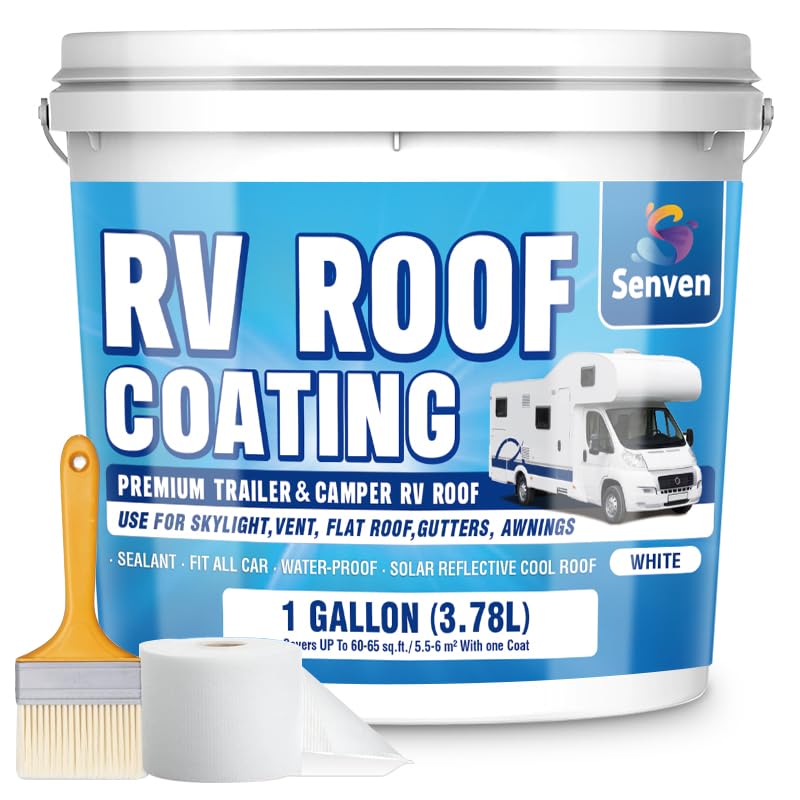 SENVEN RV Roof Sealant RV Roof Coating RV Roof Sealant White 1 Gallon Waterproof Solar Reflective & Leak Repair for Trailers Campers Motorhomes - Image 1